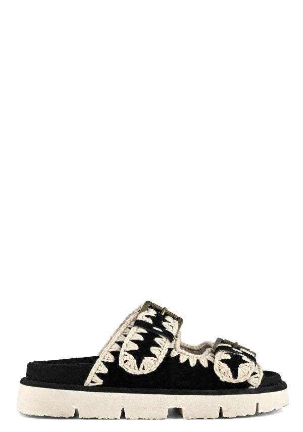 Mou - Bio Sandal Two Buckles in Black + White