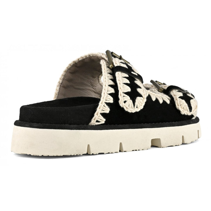 Mou - Bio Sandal Two Buckles in Black + White