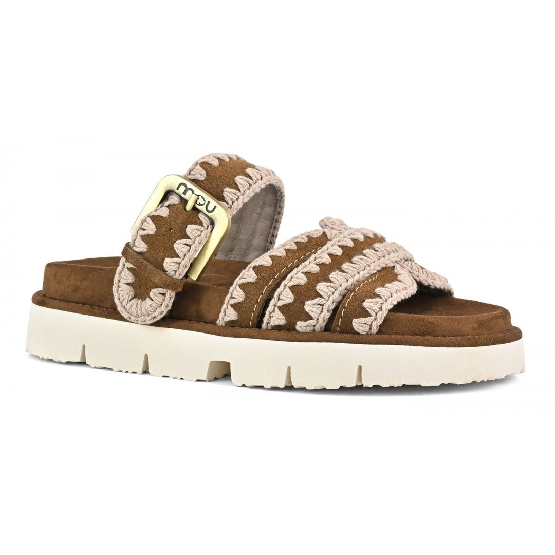 Mou - Bio Sandal Buckle Strap in Nut Brown Leather