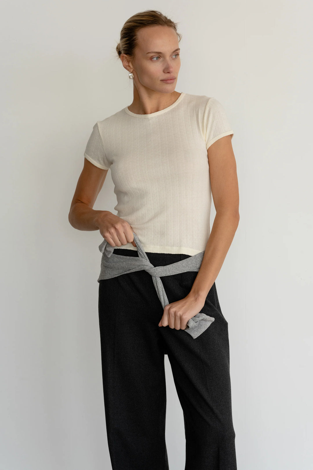 Donni - Pointelle Baby Tee in Creme