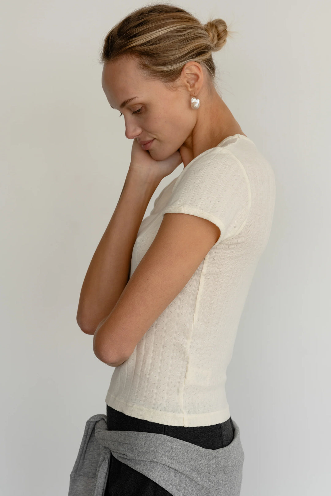 Donni - Pointelle Baby Tee in Creme