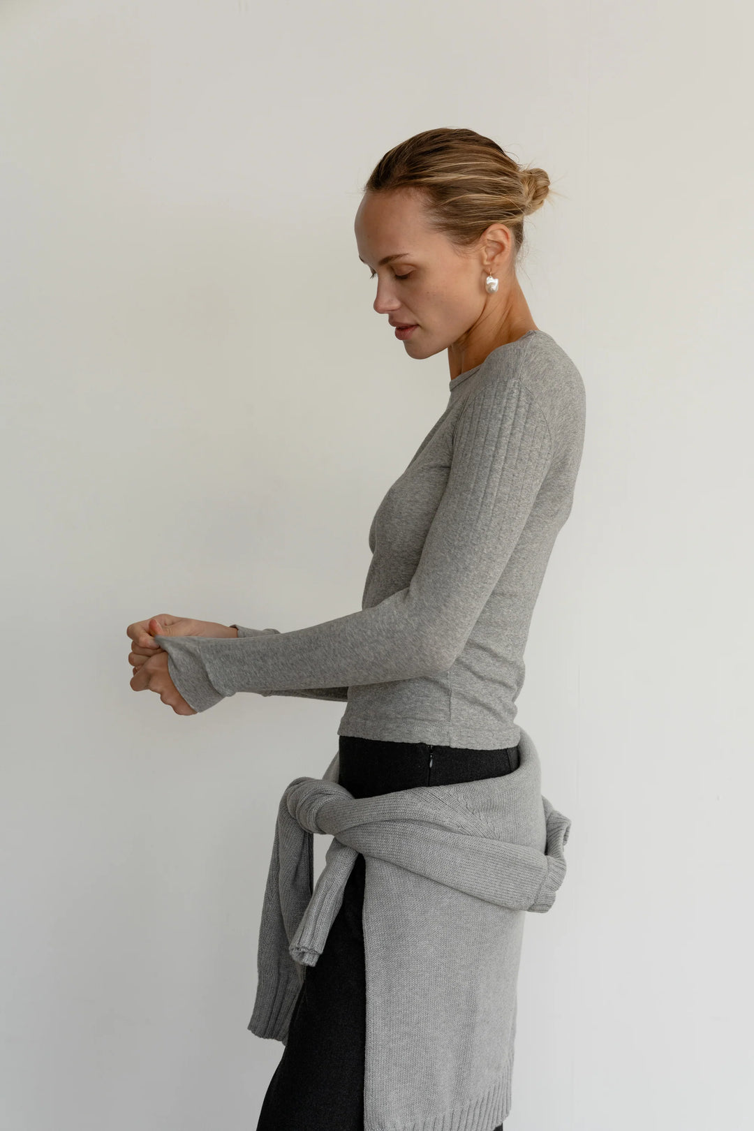 Donni - Pointelle Long Sleeve in Heather Grey