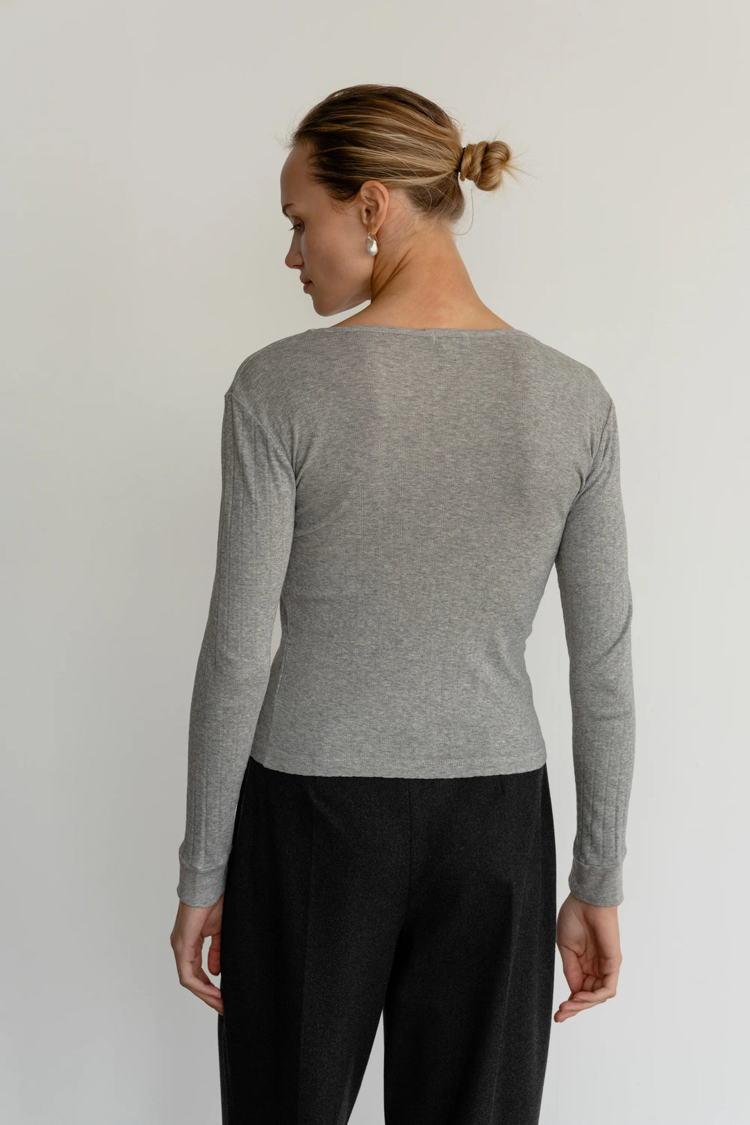 Donni - Pointelle Long Sleeve in Heather Grey