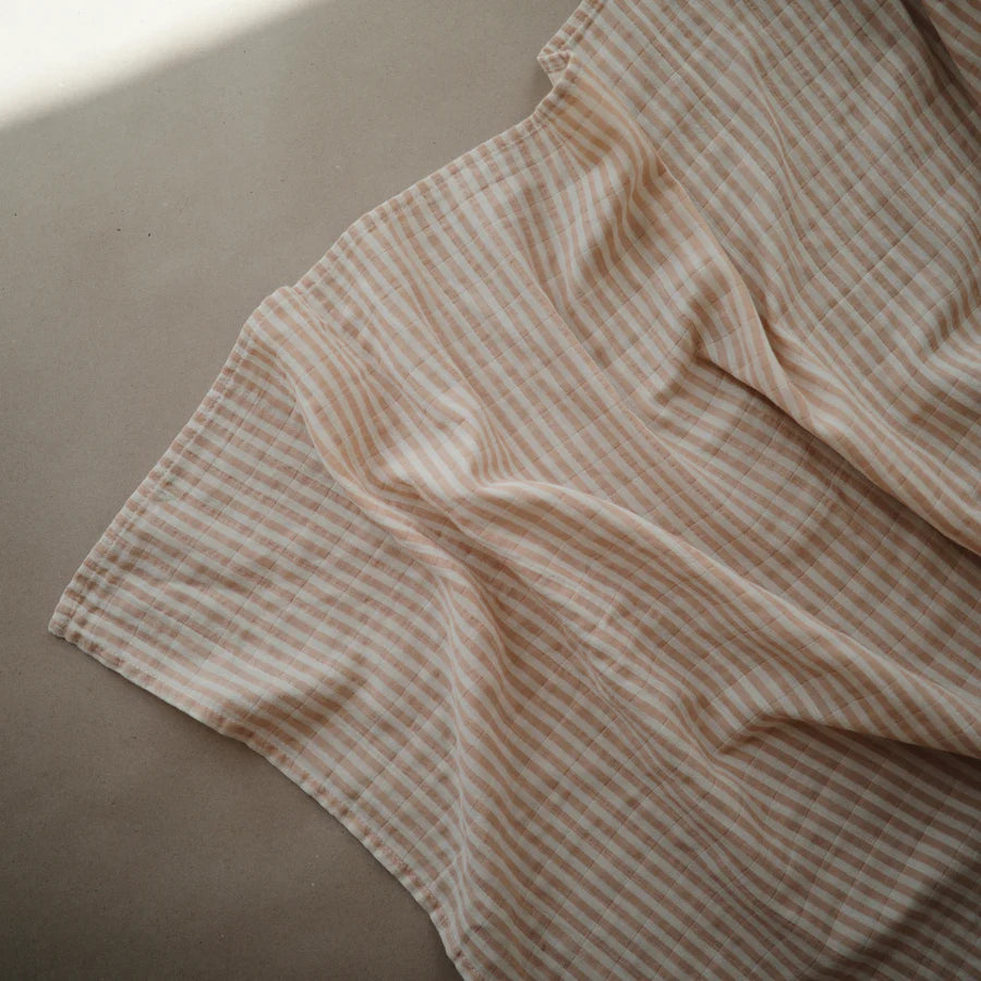 Mushie - Organic Cotton Muslin Swaddle in Natural Stripe