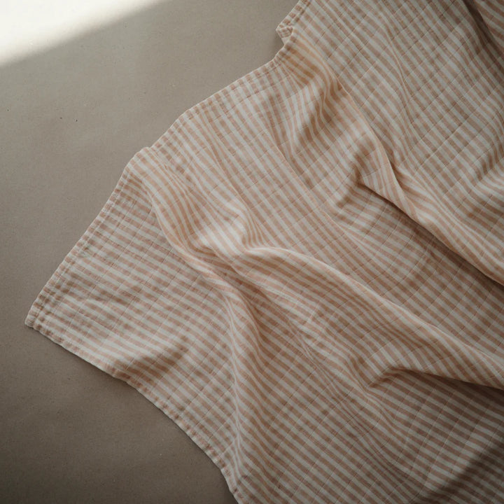 Mushie - Organic Cotton Muslin Swaddle in Natural Stripe