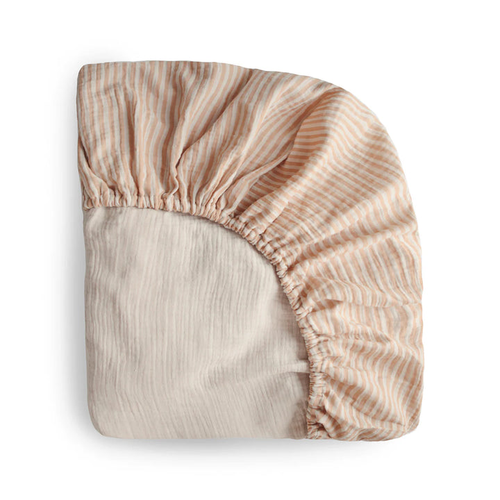 Mushie - Extra Soft Muslin Crib Sheet in Natural Stripe