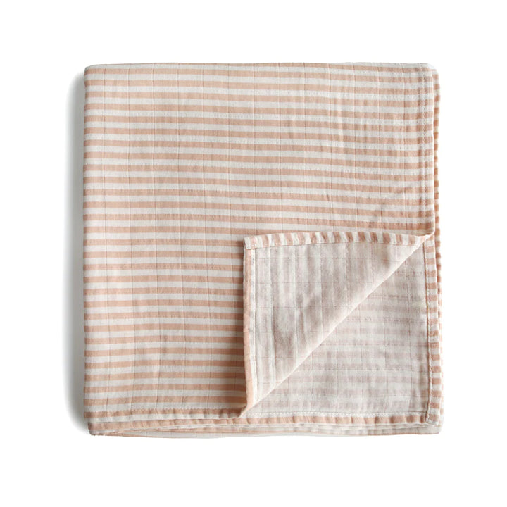 Mushie - Organic Cotton Muslin Swaddle in Natural Stripe