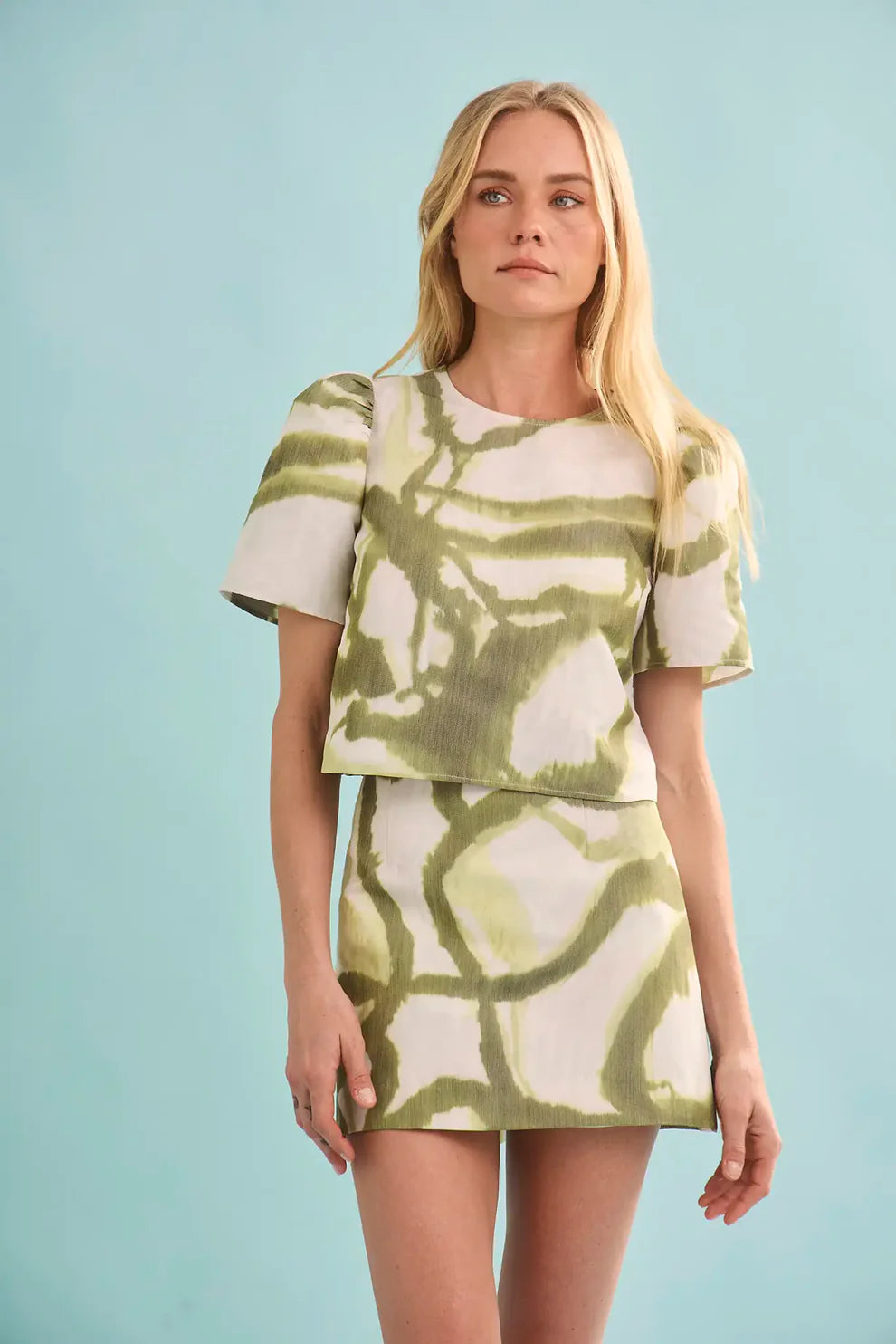 Hunter Bell – Britt Mini Skirt in Seabreeze Ikat Green