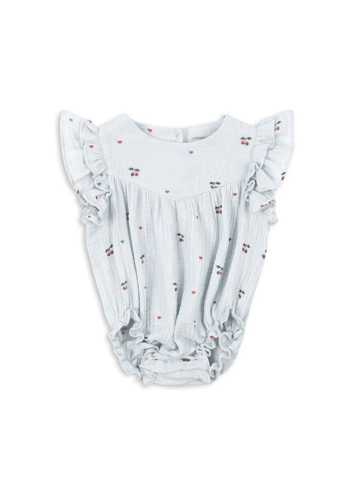 Konges Slojd - Coco Frill Romper in Cherry Blue Coeur