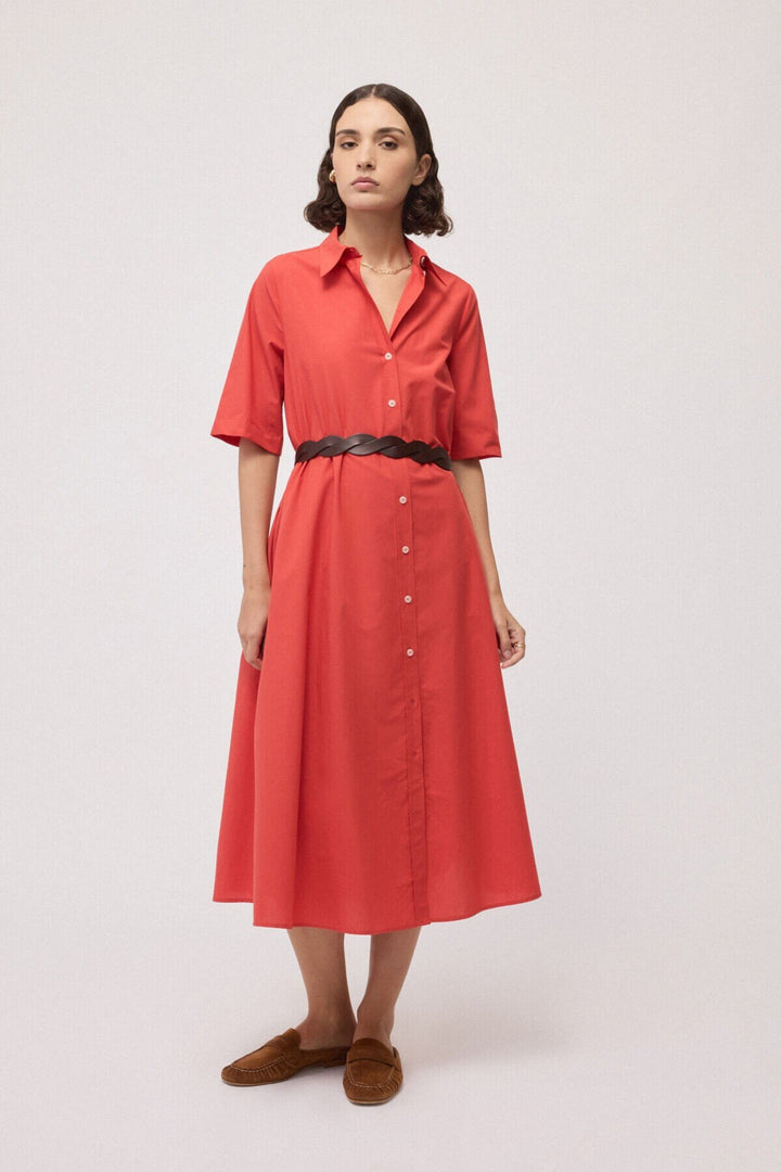 Ottod'Ame - Poplin Shirt Dress in Fiamma