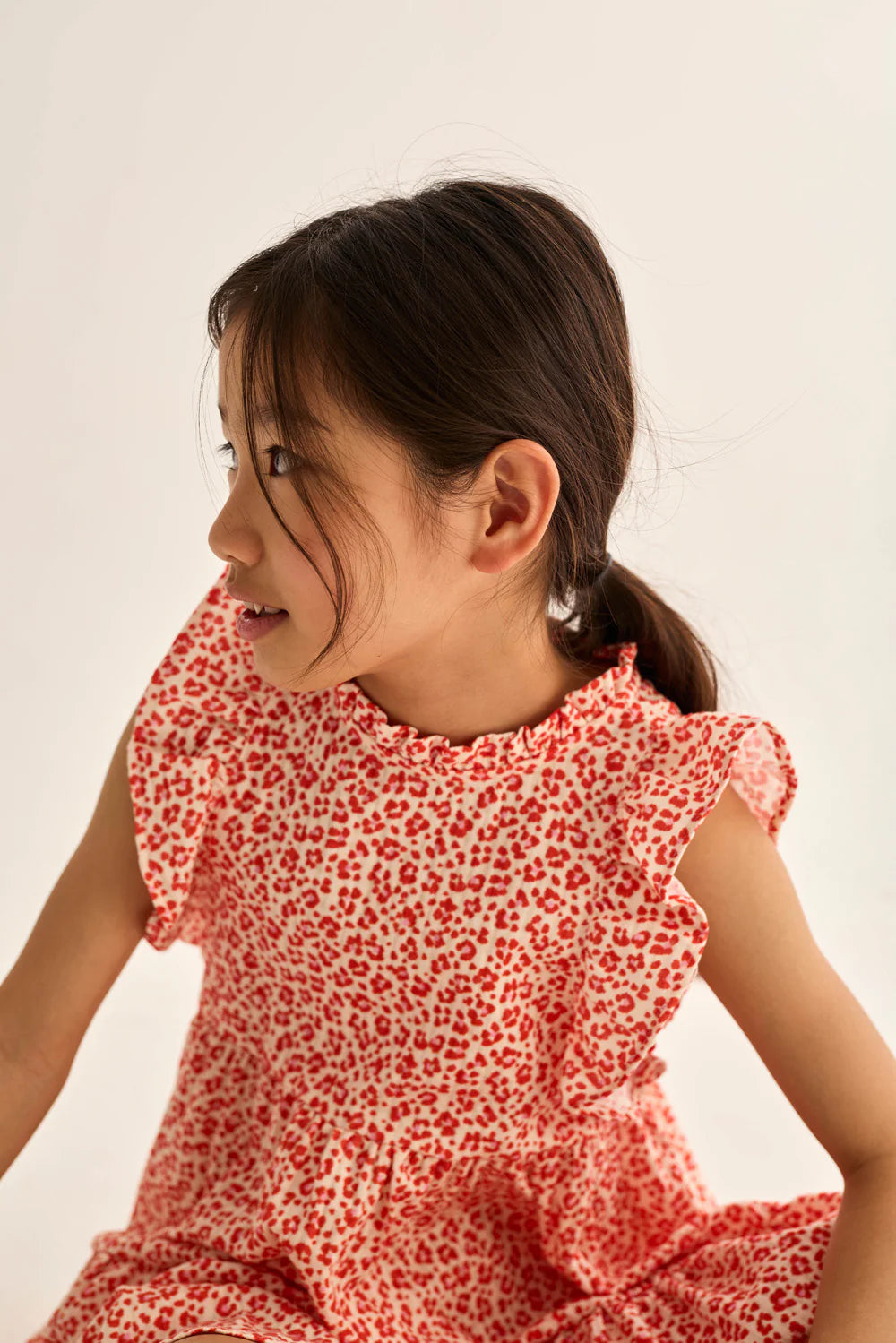 Cozmo- Perla Animal Print Cotton Dress in Tomato