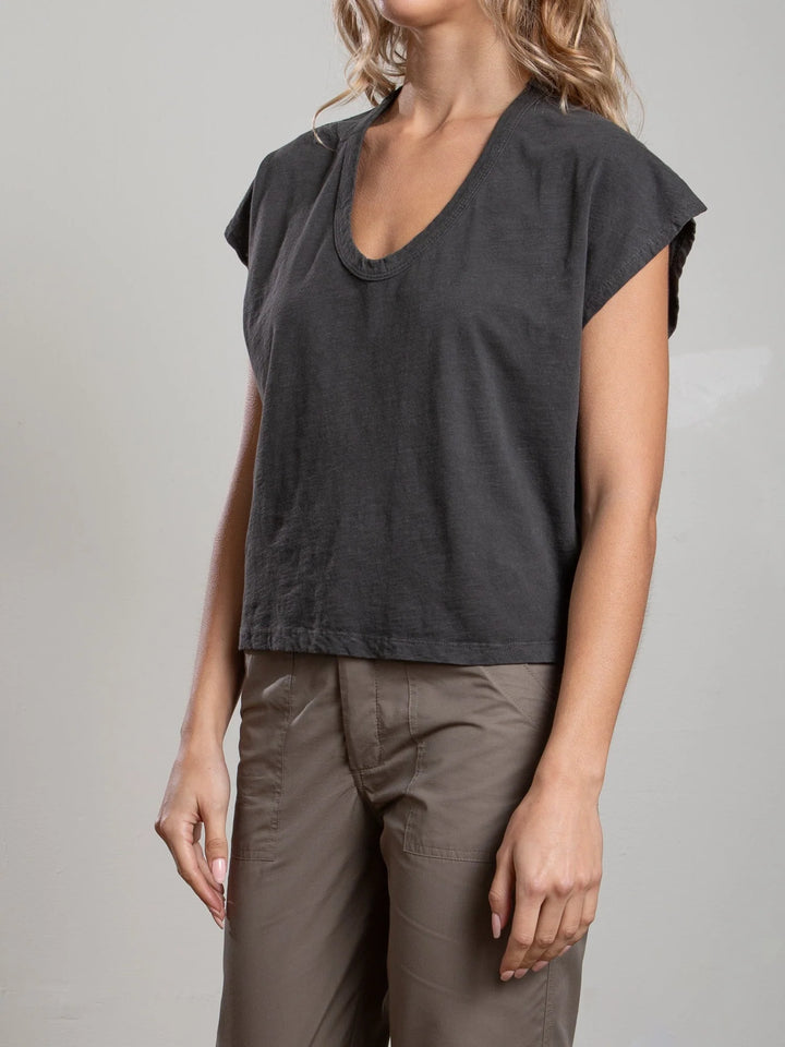 Pharaoh – Lena Slouchy Supima Scoop Neck Tee in Vintage Black