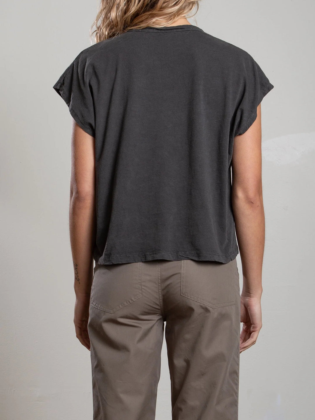 Pharaoh – Lena Slouchy Supima Scoop Neck Tee in Vintage Black