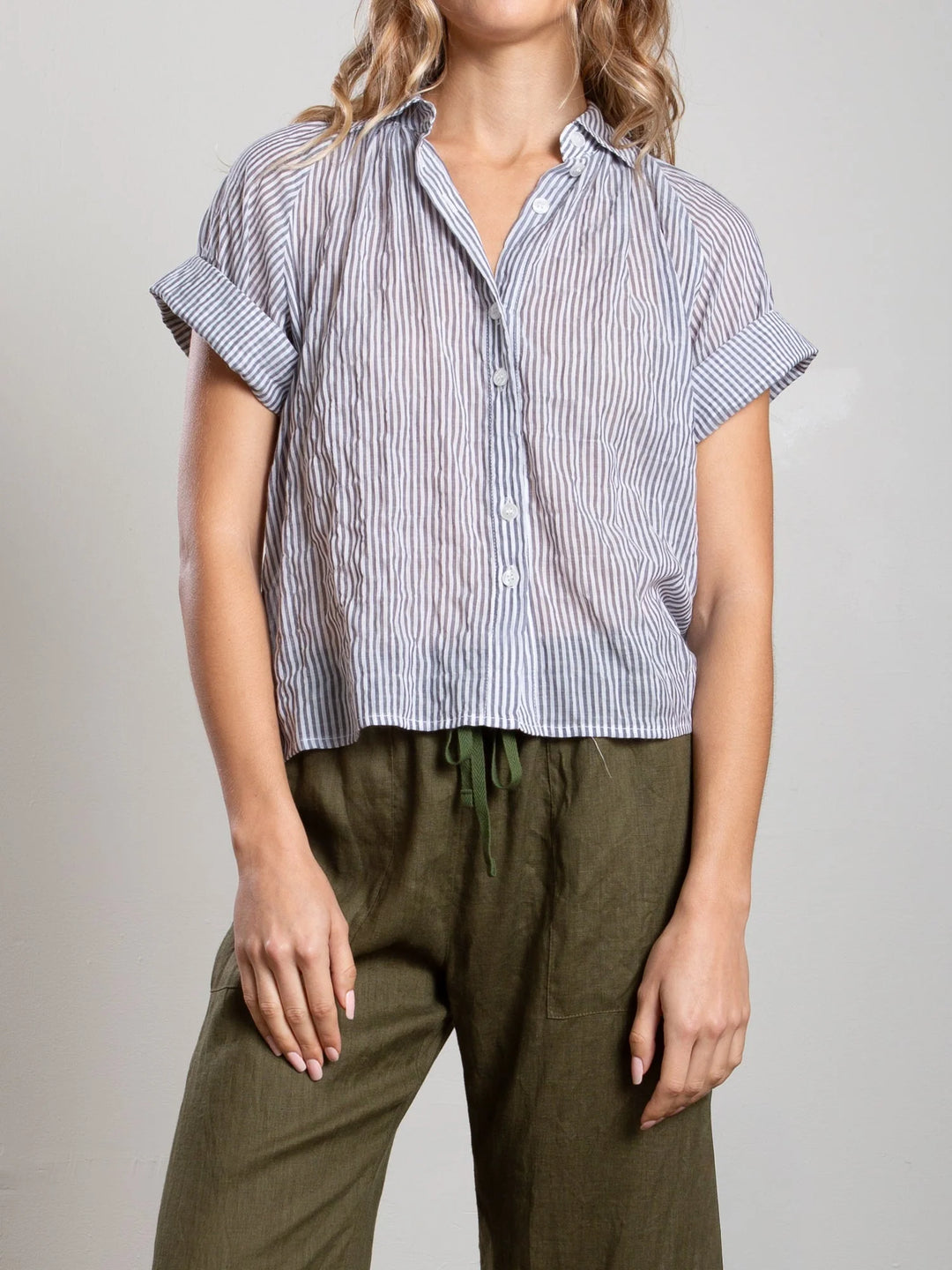 Pharaoh – Halle Shirt in Marin Stripe Washed Black