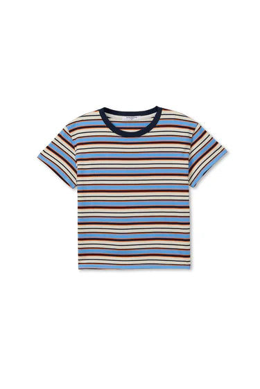 Perfect White Tee – Dawn Ringer Crew Tee in Pacific and Clementine Stripe