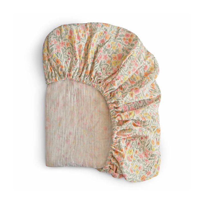 Mushie - Extra Soft Muslin Crib Sheet in Pastel Blooms