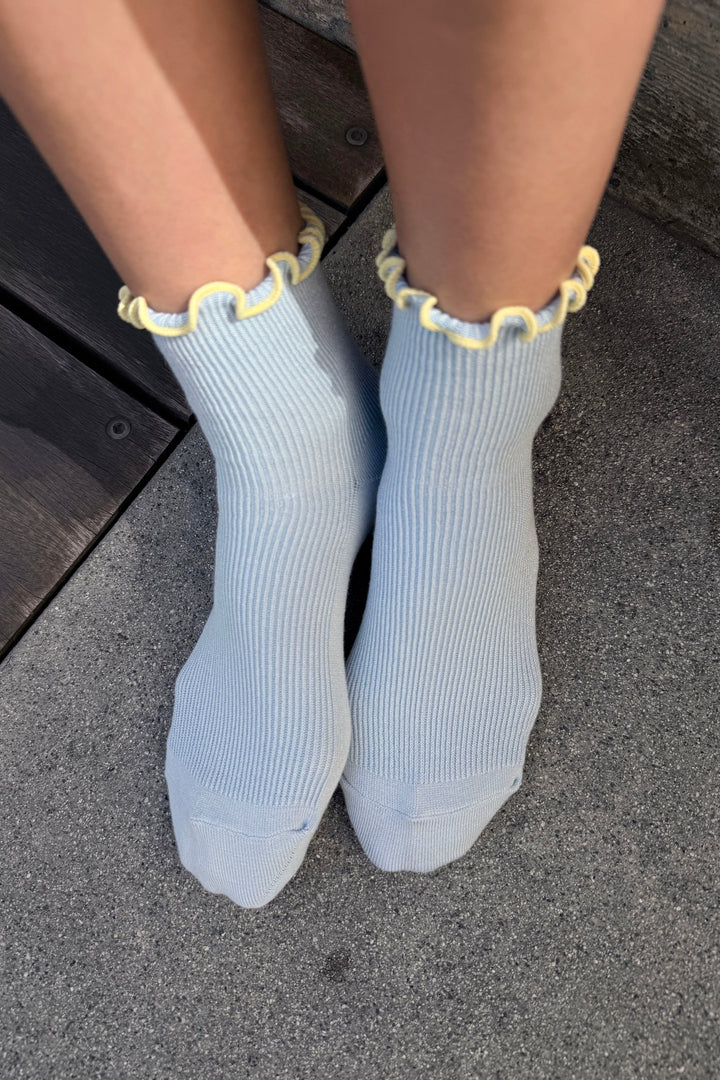 Le Bon Shoppe - Petite Ruffled Hugger Crew Sock in Baby Blue & Butter