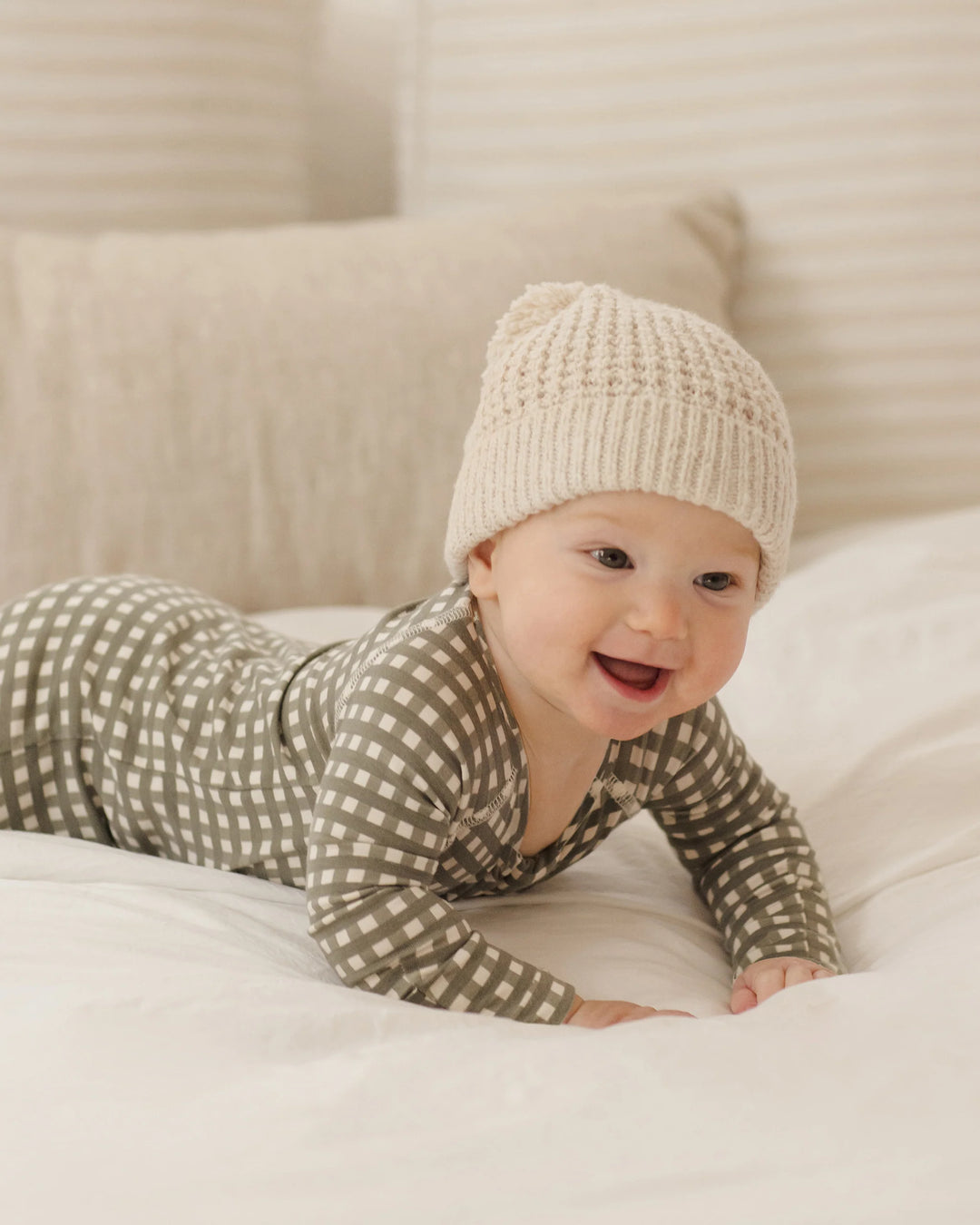 Quincy Mae – Bamboo Zip Long Sleeve Footie in Forest Check