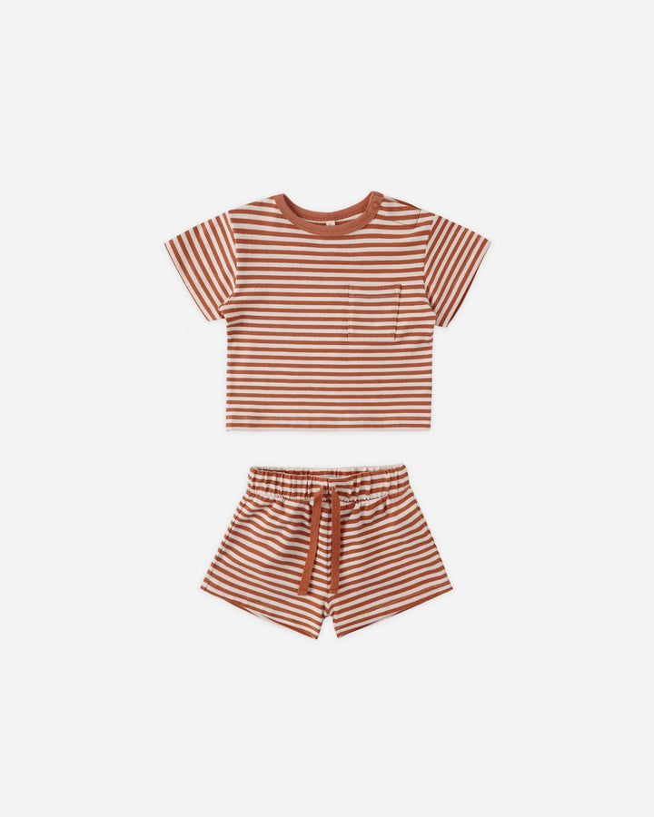 Quincy Mae –  Boxy Pocket Tee + Short Set in Poppy Stripe