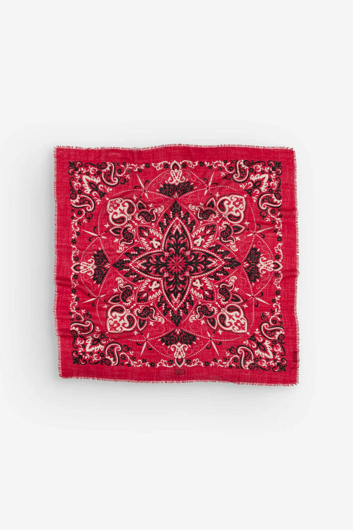Maison Lecomte Flament – Wool Silk Blend Bandana Scarf in Red Raspberry