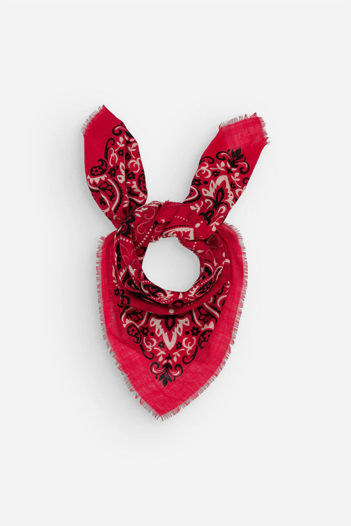 Maison Lecomte Flament – Wool Silk Blend Bandana Scarf in Red Raspberry