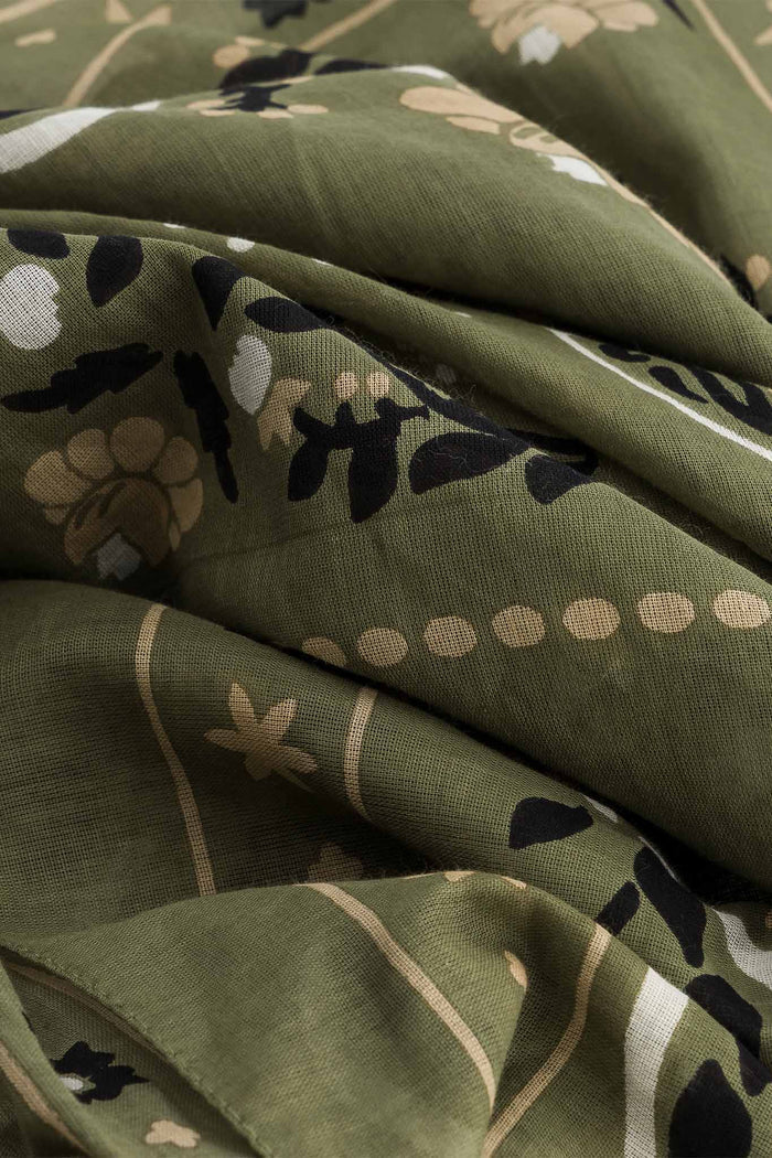 Maison Lecomte Flament – Cotton Bandana Scarf in Secret Garden Olive