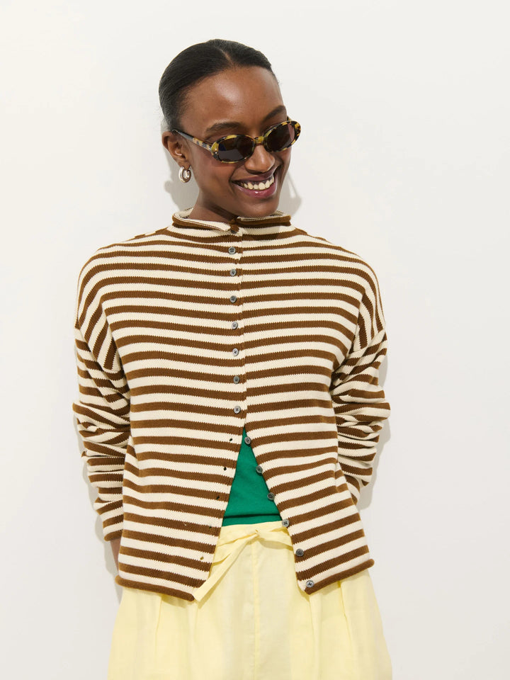 Alex Mill – Taylor Striped Cotton Cashmere Cardigan in Brown and Ivory