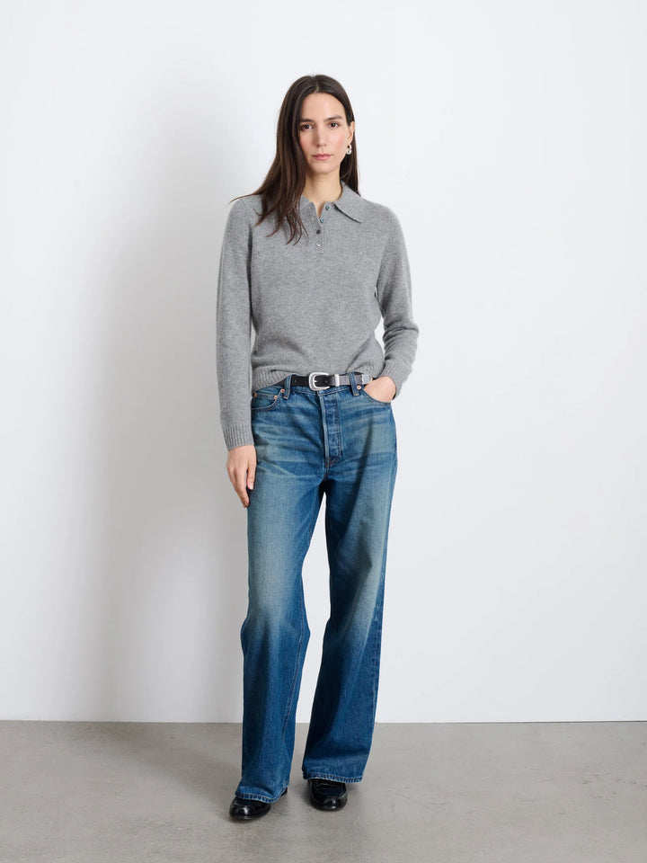 Alex Mill – Alice Cashmere Polo in Heather Grey
