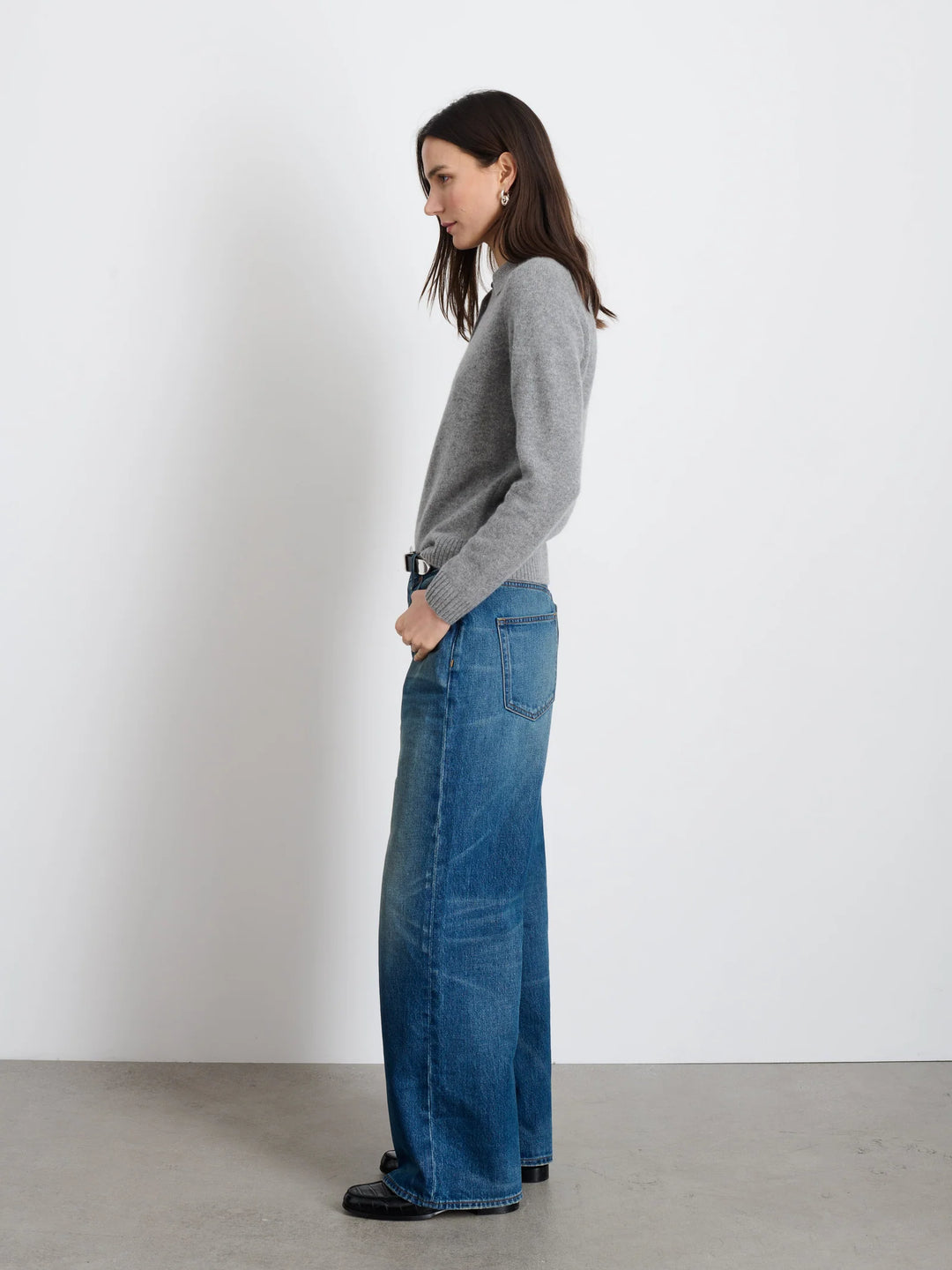 Alex Mill – Alice Cashmere Polo in Heather Grey