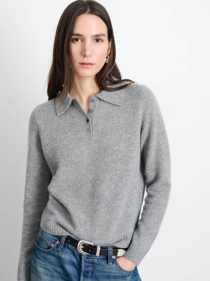 Alex Mill – Alice Cashmere Polo in Heather Grey