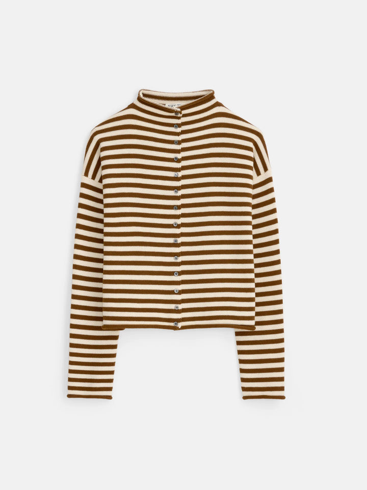 Alex Mill – Taylor Striped Cotton Cashmere Cardigan in Brown and Ivory