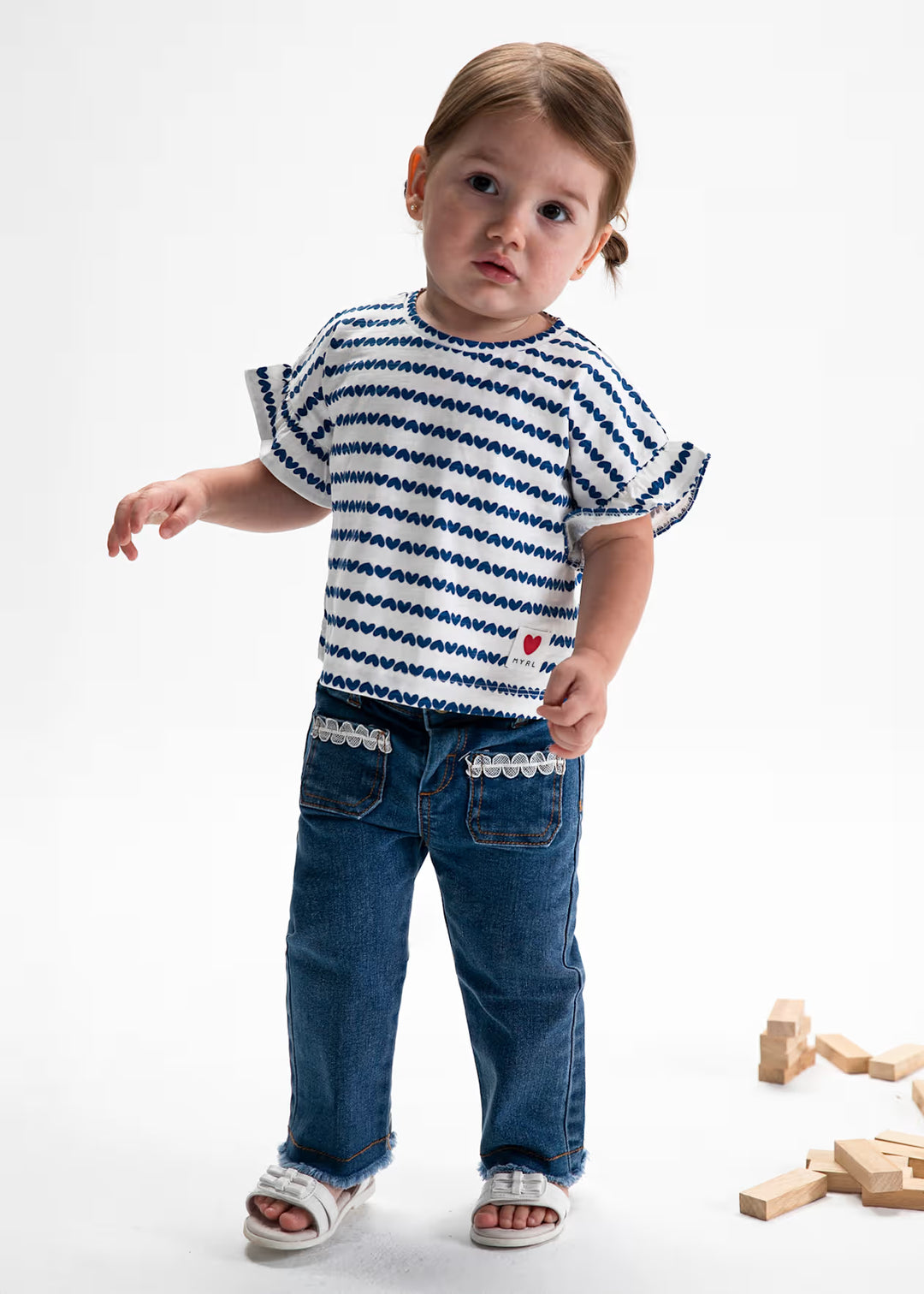 Mayoral – Printed Short Sleeve Tee in Navy / White Hearts