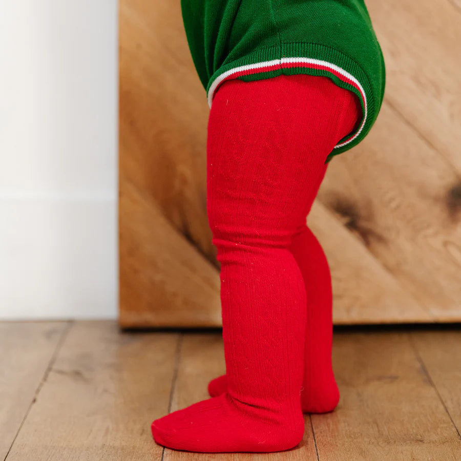 Little Stocking Co. - Cable Knit Tights in Bright Red