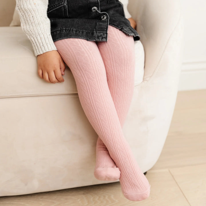 Little Stocking Co. - Cable Knit Tights in Blush Pink