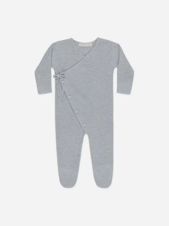 Quincy Mae - Wrap Knit Footie in Heathered Dusty Blue