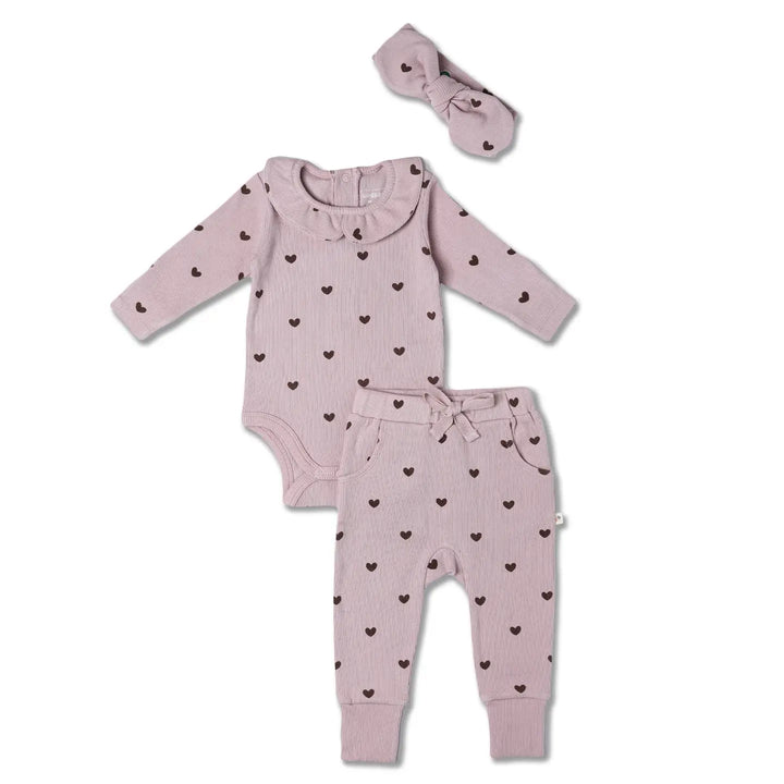 MakeMake Organics - Organic Ruffle Onesie + Pants Set in Hearts