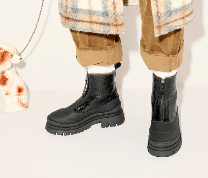 Freda Salvador – Caleb Shearling Lug Sole Boot in Pebbled Calf