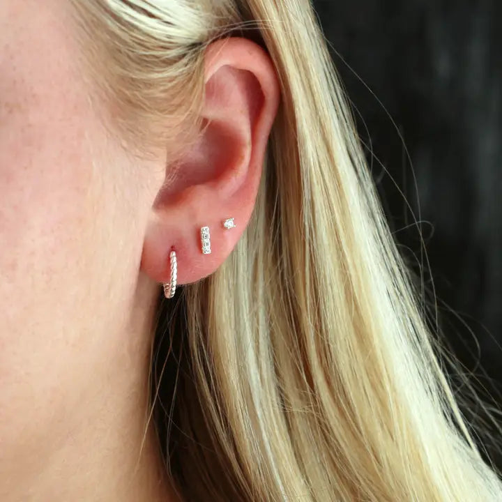 Kris Nations – Bar Dash Crystal Stud Earrings in Sterling Silver