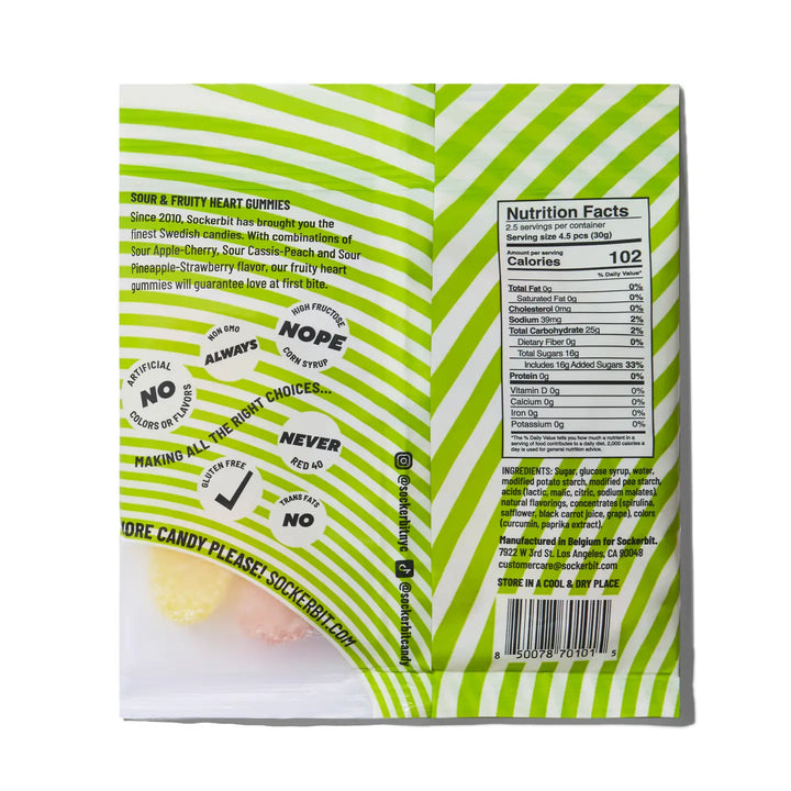 Sockerbit – Sour Fruity Heart Gummy Mix 2.8 oz
