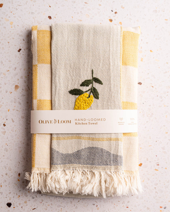 Olive & Loom –– Lemon Hand Stitched Kitchen Towel Set