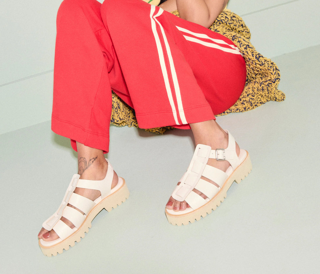 Freda Salvador – Darya Lug Sole Fisherman Sandal in Bone Calf