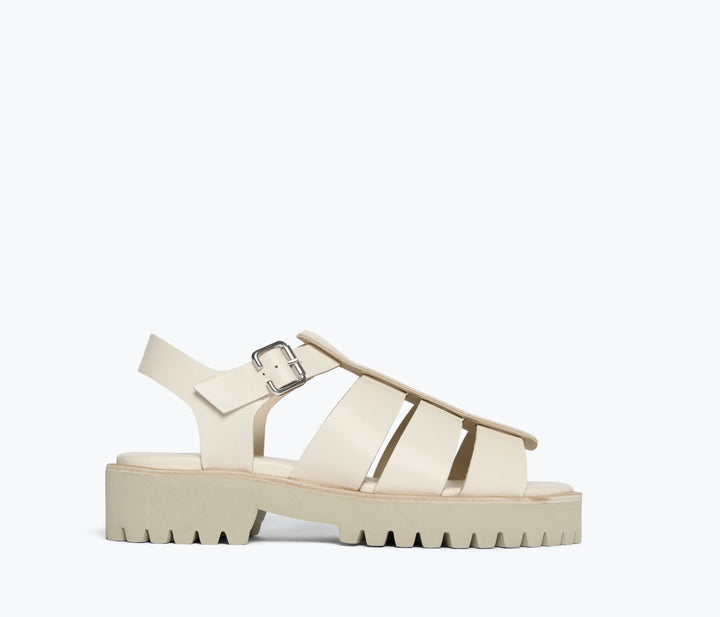 Freda Salvador – Darya Lug Sole Fisherman Sandal in Bone Calf