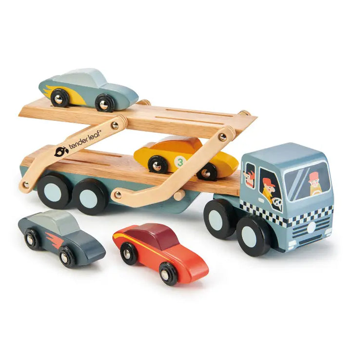 Tender Leaf Toys – Wooden Car Transporter + Cars