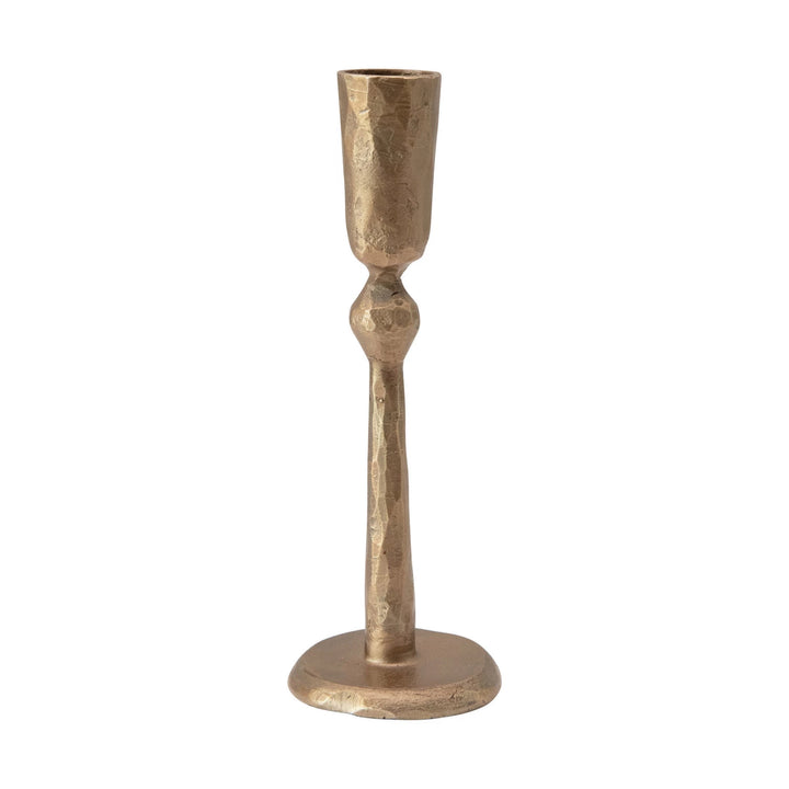 Hand-Forged Metal Taper Holder in Antique Brass-7"H
