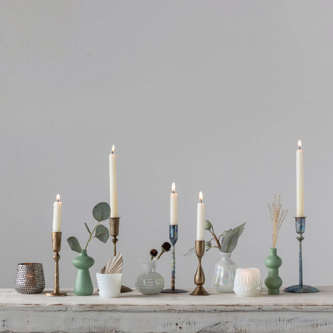 Hand-Forged Metal Taper Holder in Antique Brass-7"H