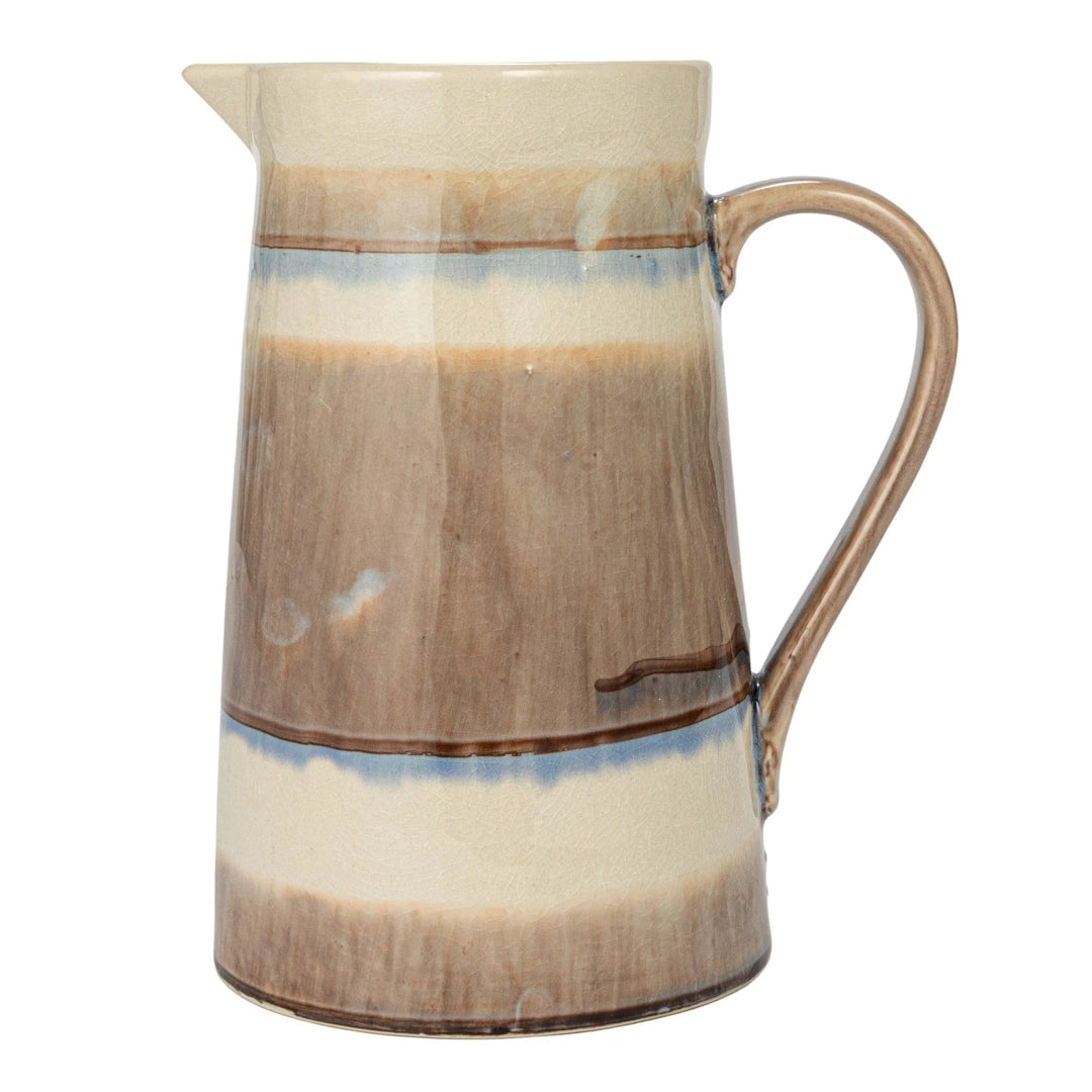 Brown & Cream Stoneware Stripe Pitcher