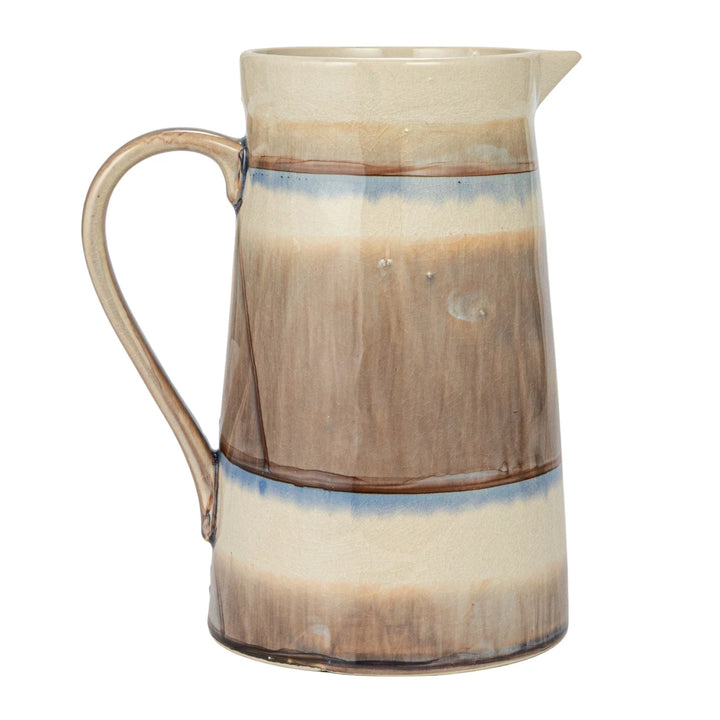Brown & Cream Stoneware Stripe Pitcher