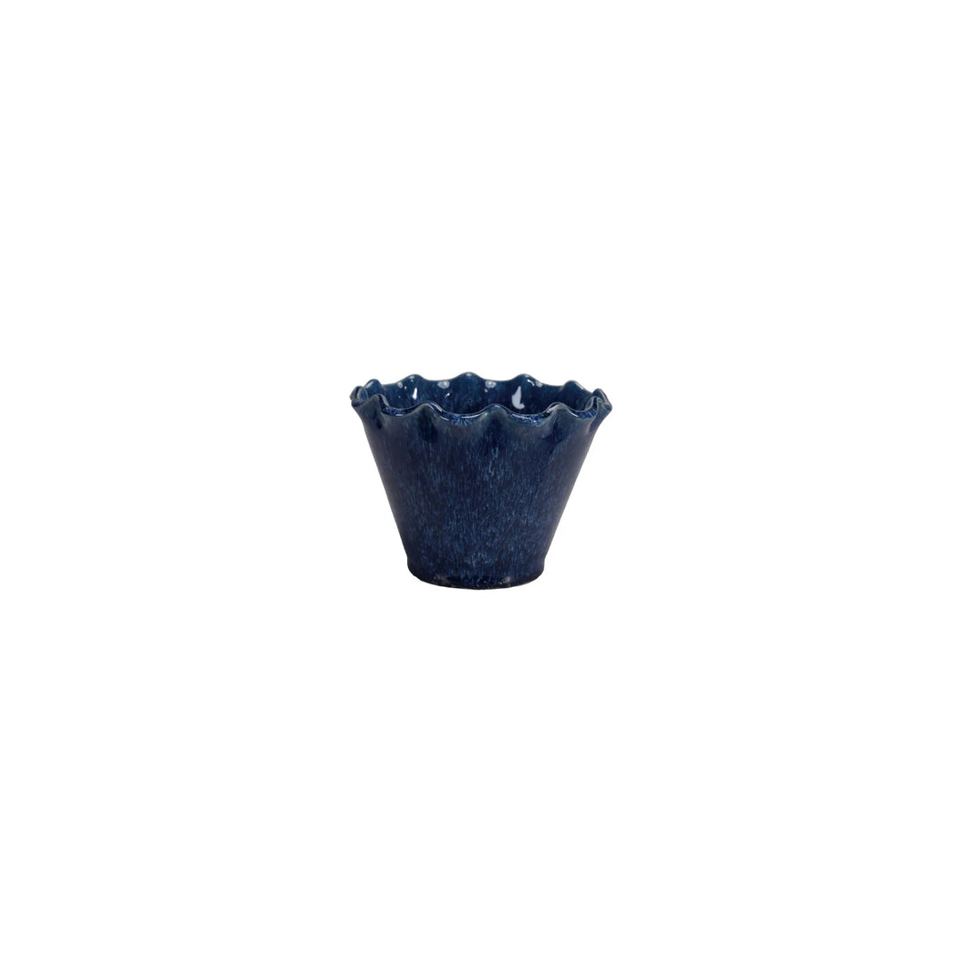 Small Painted Blue Stoneware Planter Pot with Drainage Holes