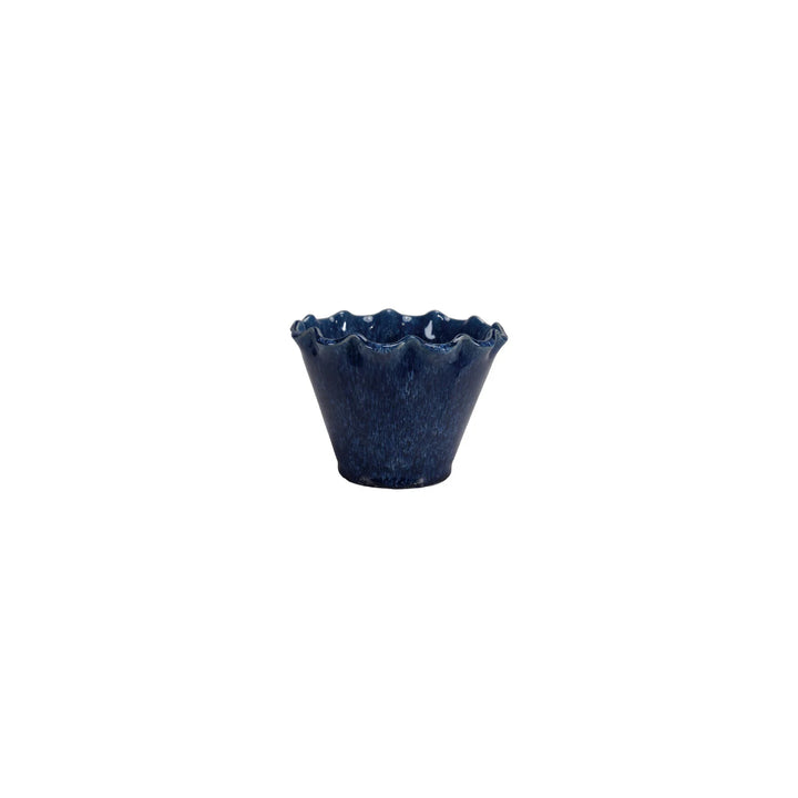 Small Painted Blue Stoneware Planter Pot with Drainage Holes