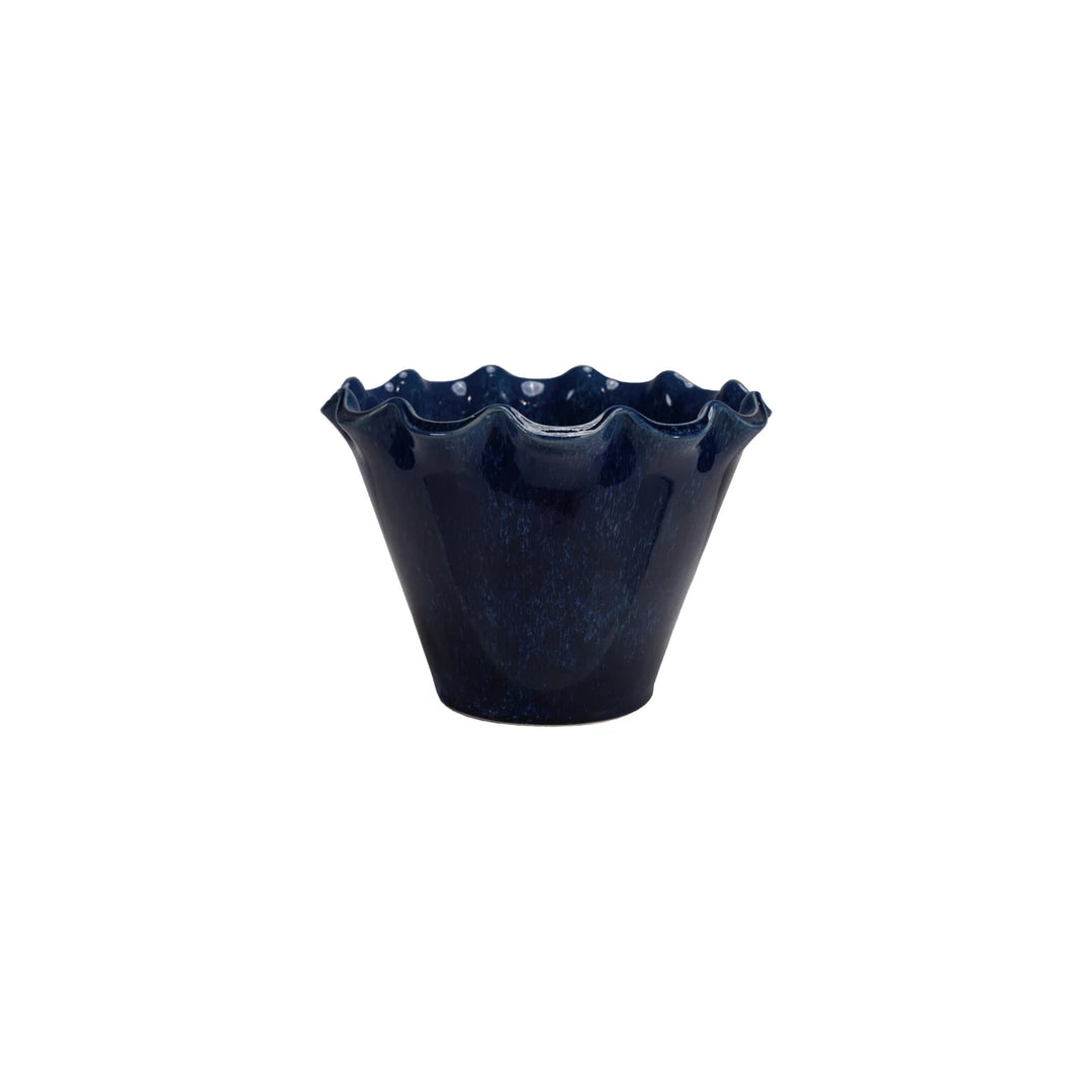 Painted Blue Stoneware Planter Pot with Drainage Holes